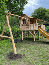 Speelhuisje De Kastanje met schommel en extra grote vlonder