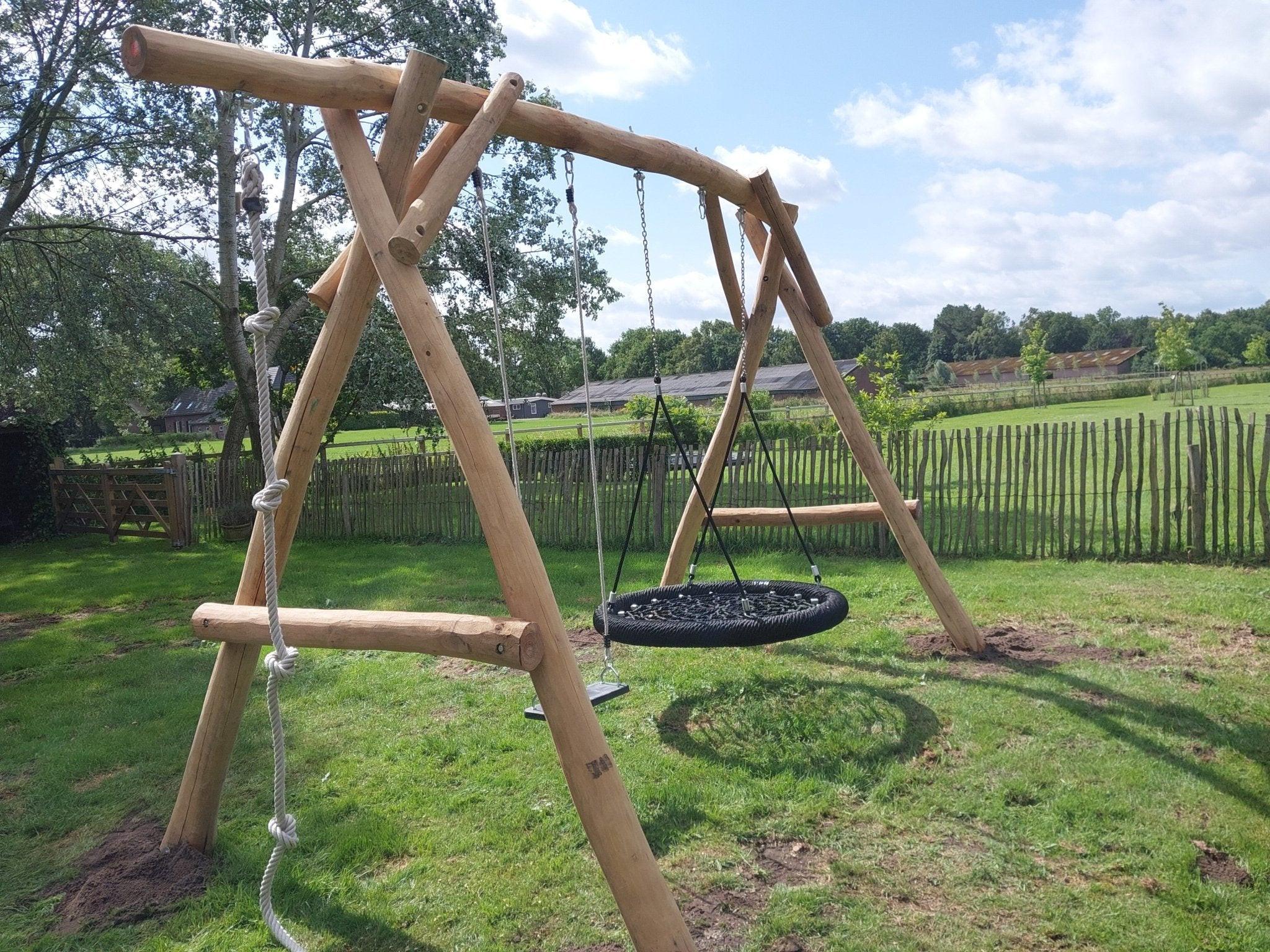 Lostaande schommel Robinia-hout (incl. 2 zitjes)Schommels speelhuisje buiten.
